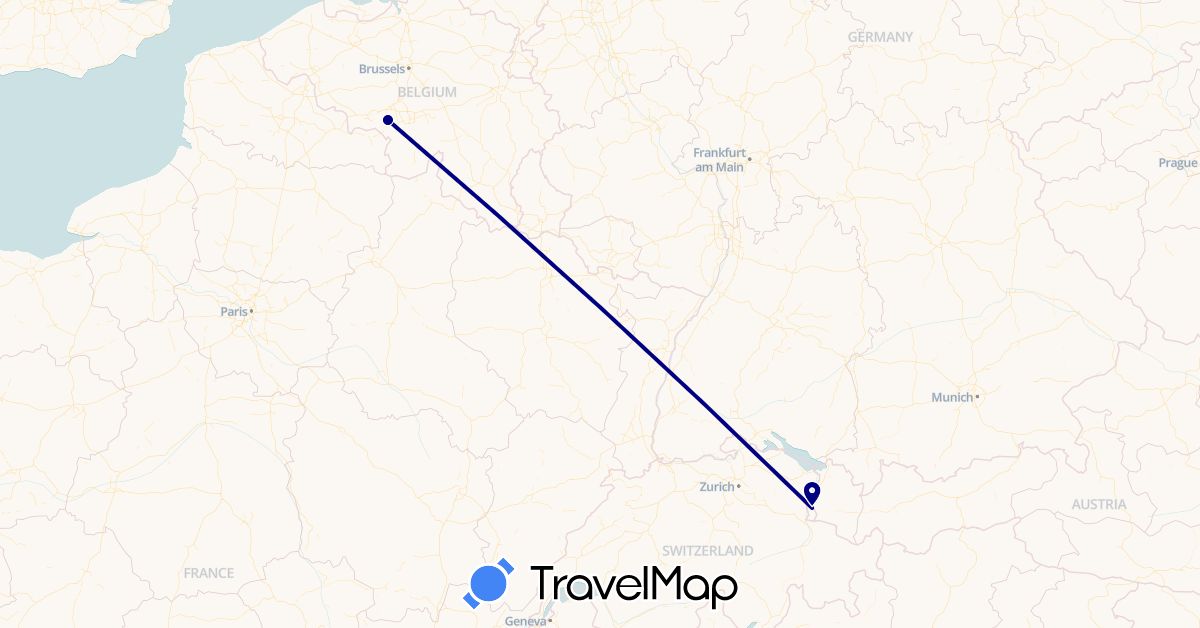 TravelMap itinerary: driving in Belgium, Liechtenstein (Europe)